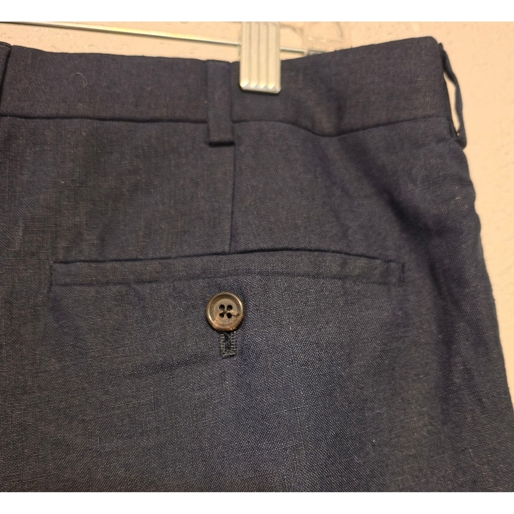 Ralph Lauren Purple Label S 34 Navy Blue Linen Pleated Cuffed Pants Italy LikeNe - Picture 8 of 16